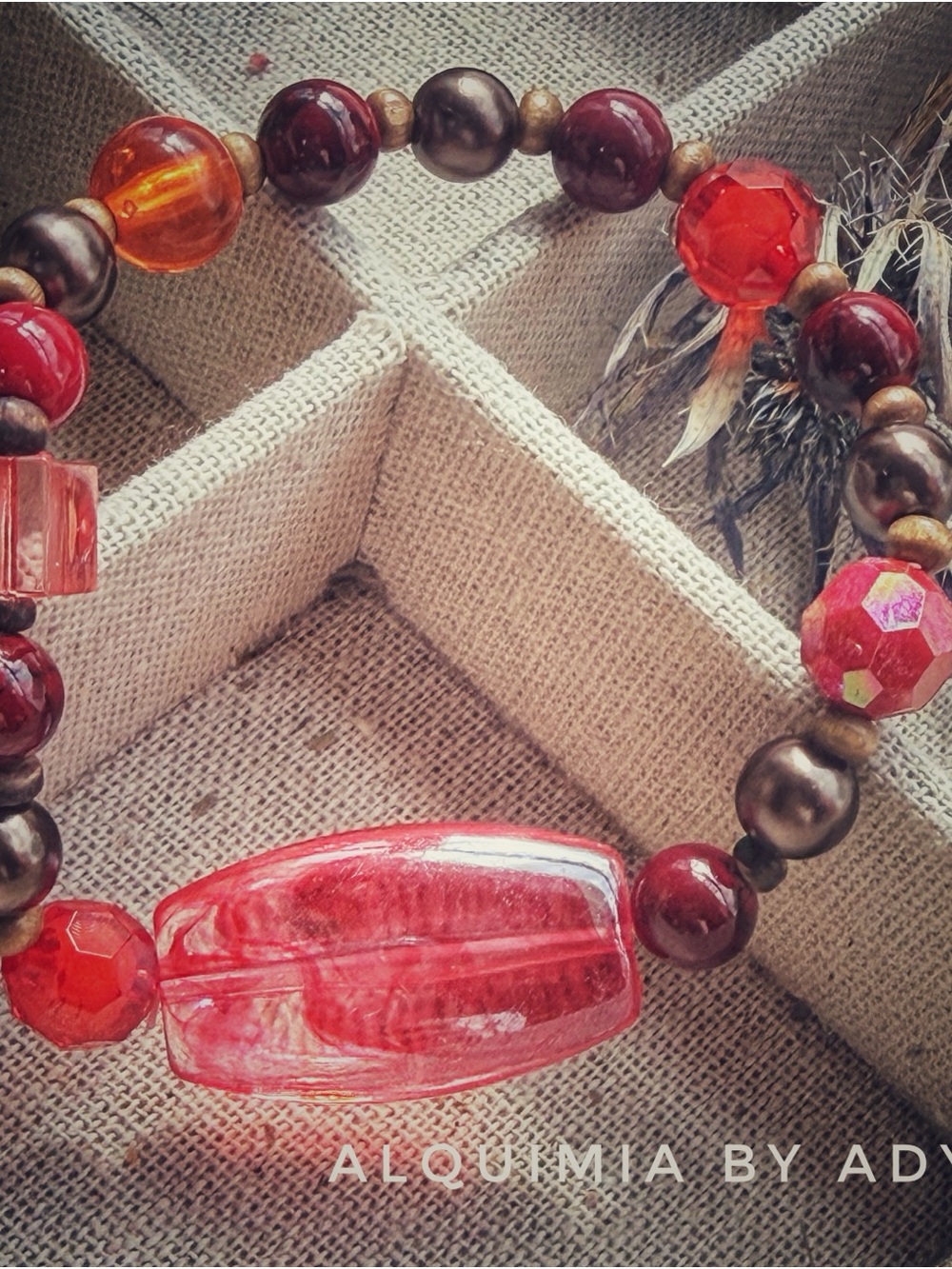 Jasper Red and Bronze Glass Bead Bracelet
